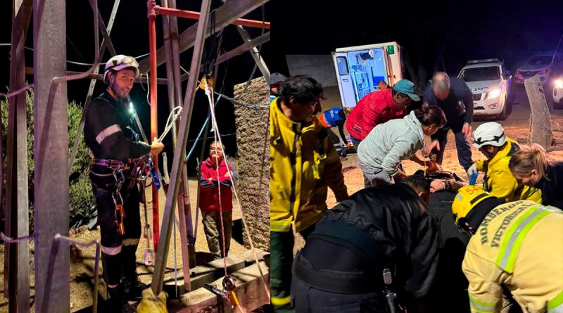 Bomberos de Victorica rescataron a un joven que cayó a un pozo de 60 metros de profundidad
